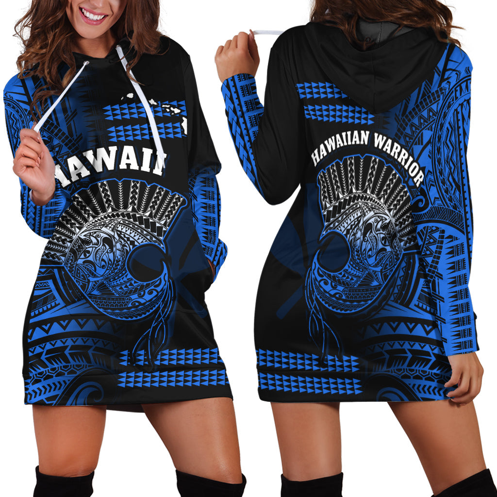 Hawaii Hoodie Dress Kakau Warrior Helmet Gradient Blue Polynesian LT14 Blue - Polynesian Pride