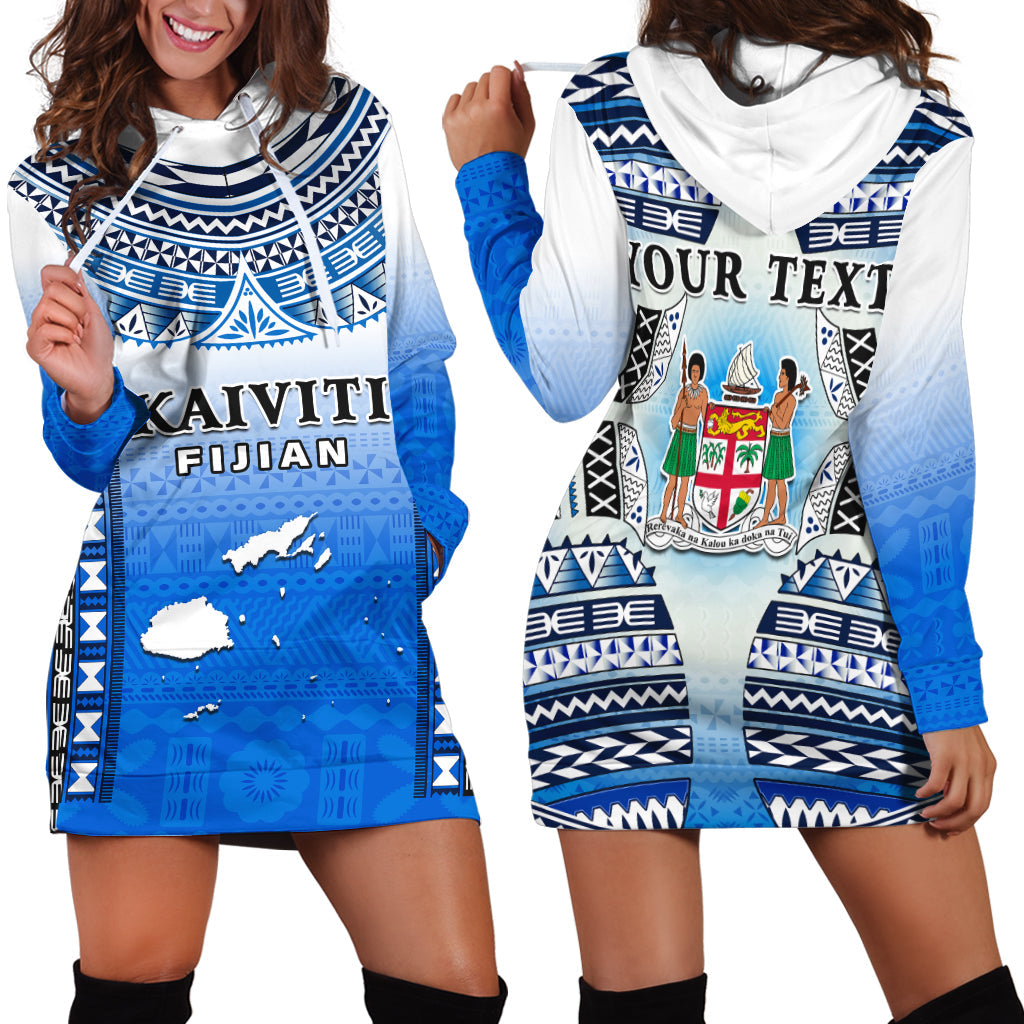 Custom Text And Number Fiji Hoodie Dress Kaiviti Fijian Special Tapa Pattern LT14 Blue - Polynesian Pride