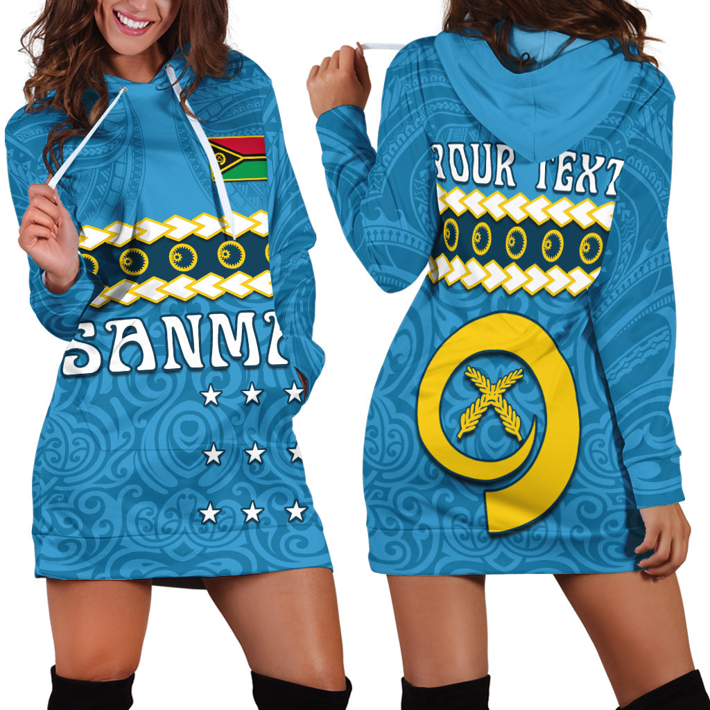 (Custom Personalised) Sanma Province Hoodie Dress Vanuatu Pig Tusk Polynesian Flag Style LT14 Blue - Polynesian Pride