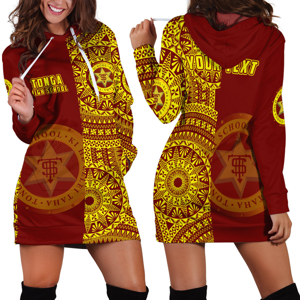 (Custom Personalised) Tonga High School Hoodie Dress Tongan Ngatu Pattern LT14 Red - Polynesian Pride