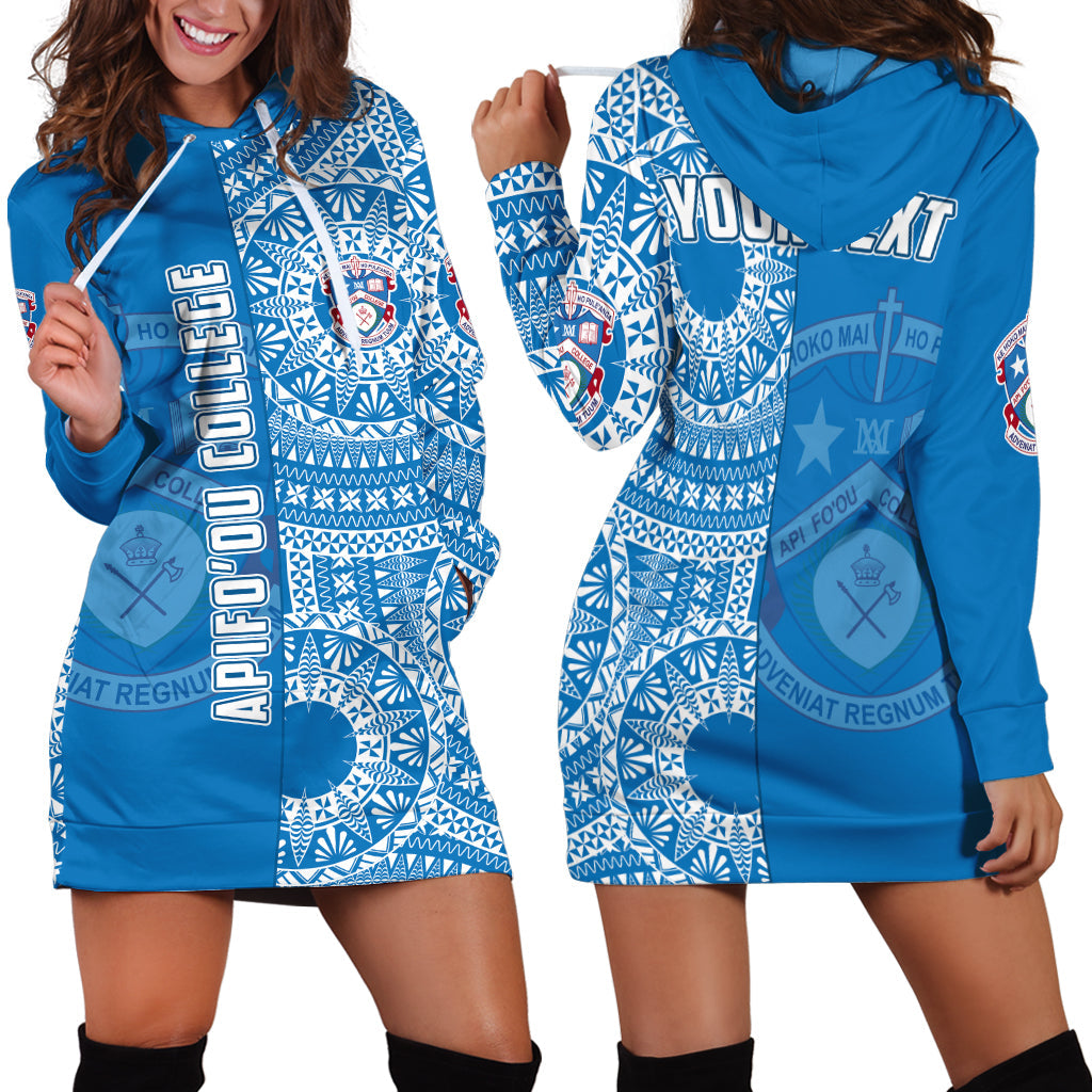 (Custom Personalised) Apifoou Tonga College Hoodie DressTongan Ngatu Pattern LT14 Blue - Polynesian Pride