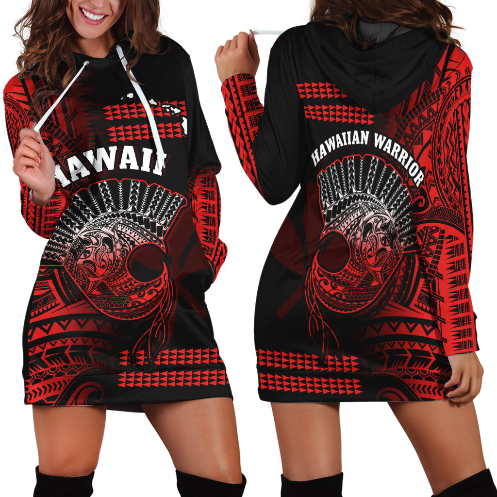 Hawaii Hoodie Dress Kakau Warrior Helmet Gradient Red Polynesian LT14 Red - Polynesian Pride
