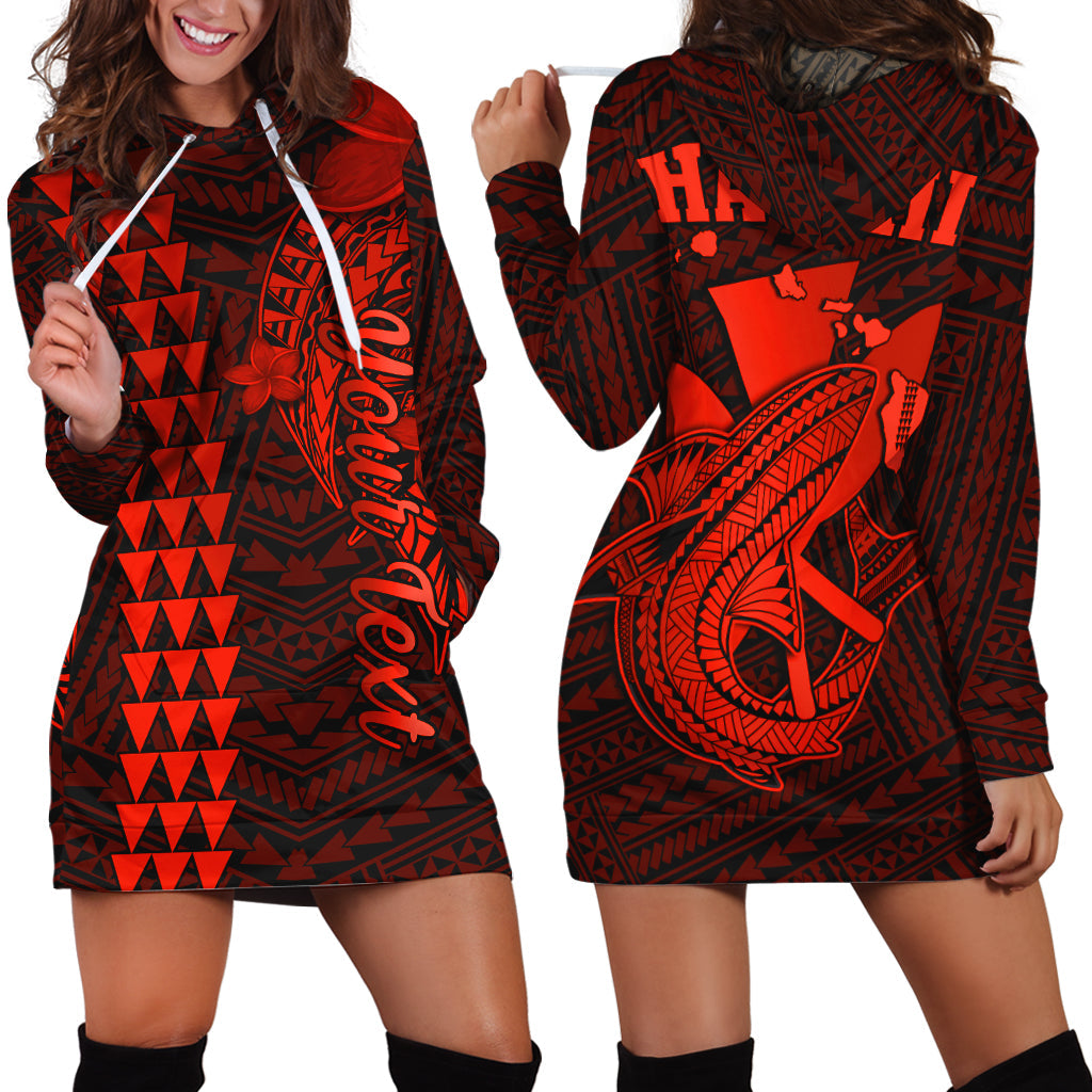 (Custom Personalised) Hawaii Hoodie Dress Kakau Kanaka Maoli Combine Polynesian Shark Ver.06 LT14 Red - Polynesian Pride