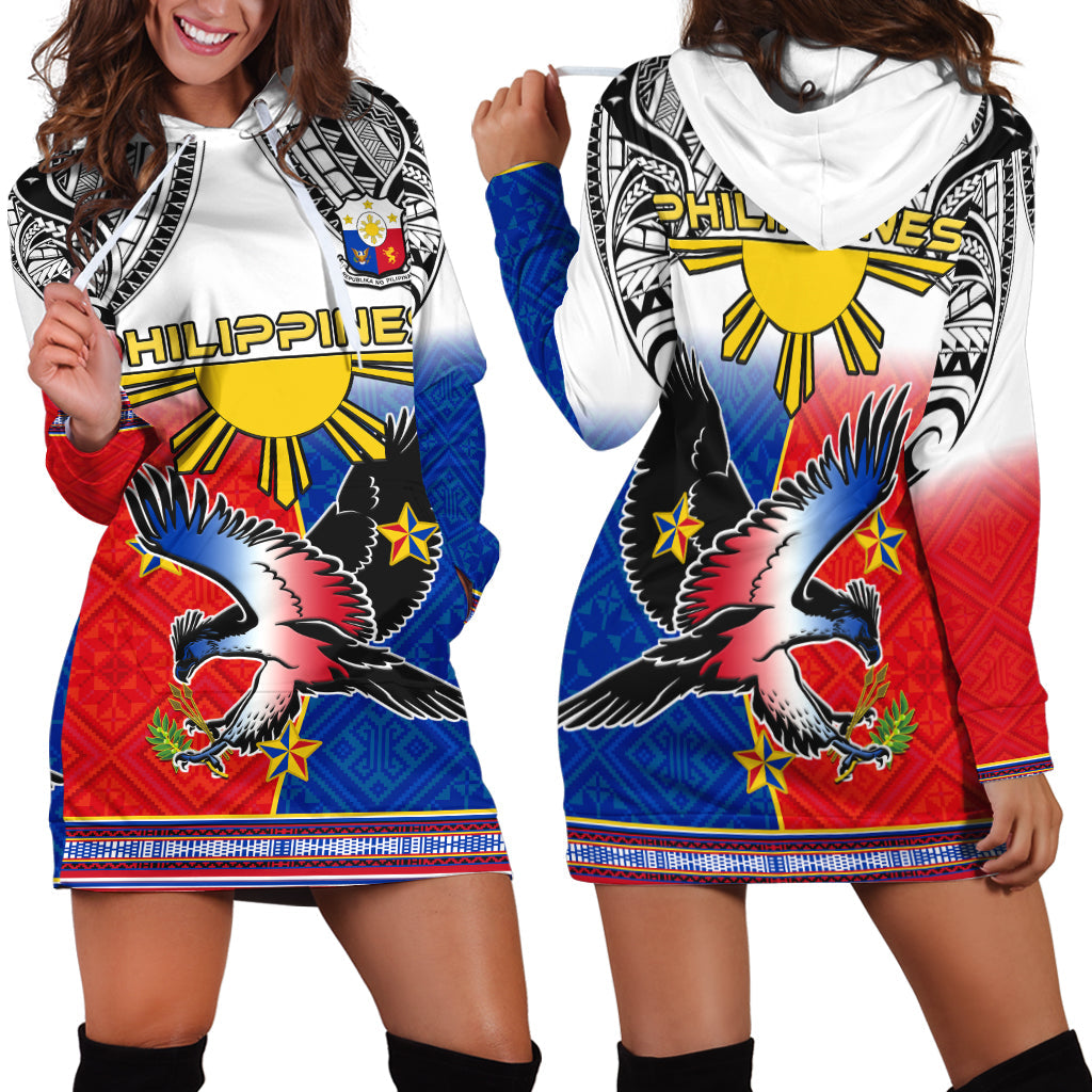 Philippines Hoodie Dress Polynesian Filipino Pattern With Eagle LT14 White - Polynesian Pride