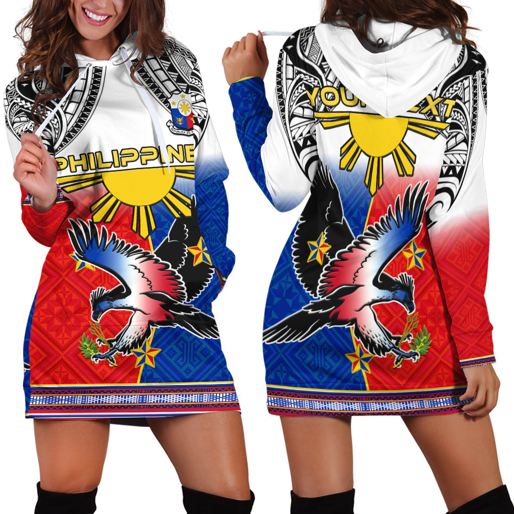 Custom Personalised Philippines Hoodie Dress Polynesian Filipino Pattern With Eagle LT14 White - Polynesian Pride