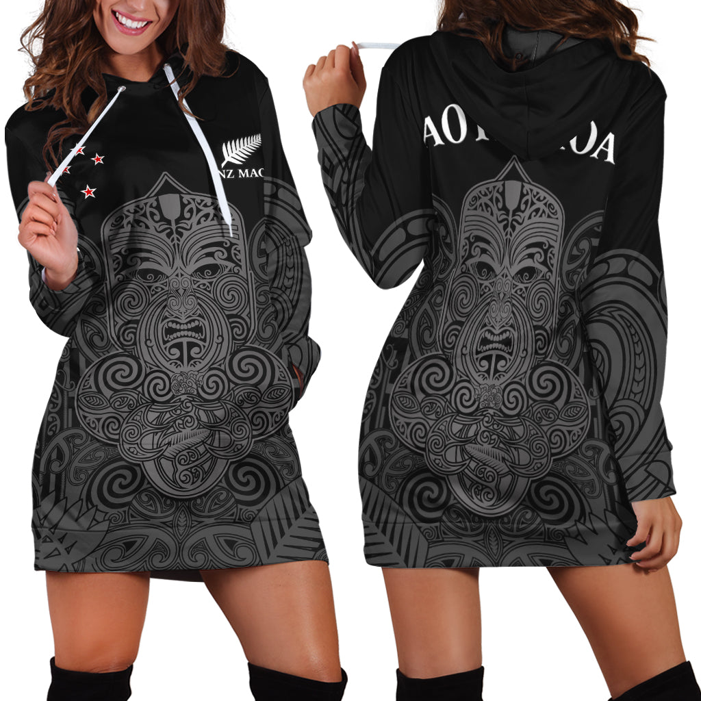 New Zealand Tiki Rugby Hoodie Dress NZ Maori Koru Pattern LT14 Black - Polynesian Pride