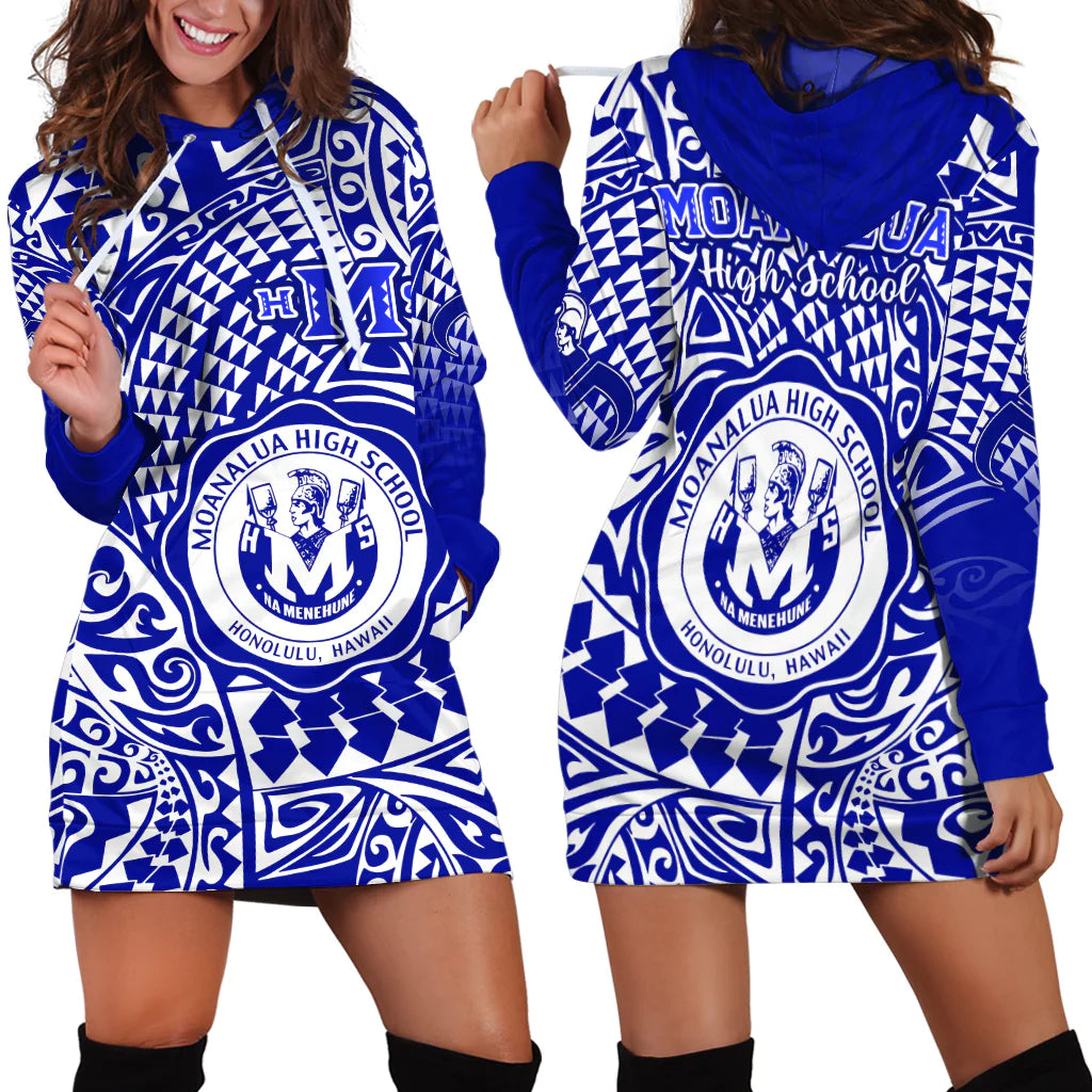 Hawaii Hoodie Dress Moanalua High School Tribal Kakau LT14 Blue - Polynesian Pride