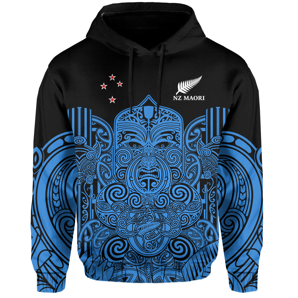 (Custom Text and Number) New Zealand Tiki Rugby Hoodie NZ Maori Koru Pattern Ver.05 LT14 Pullover Hoodie Blue - Polynesian Pride