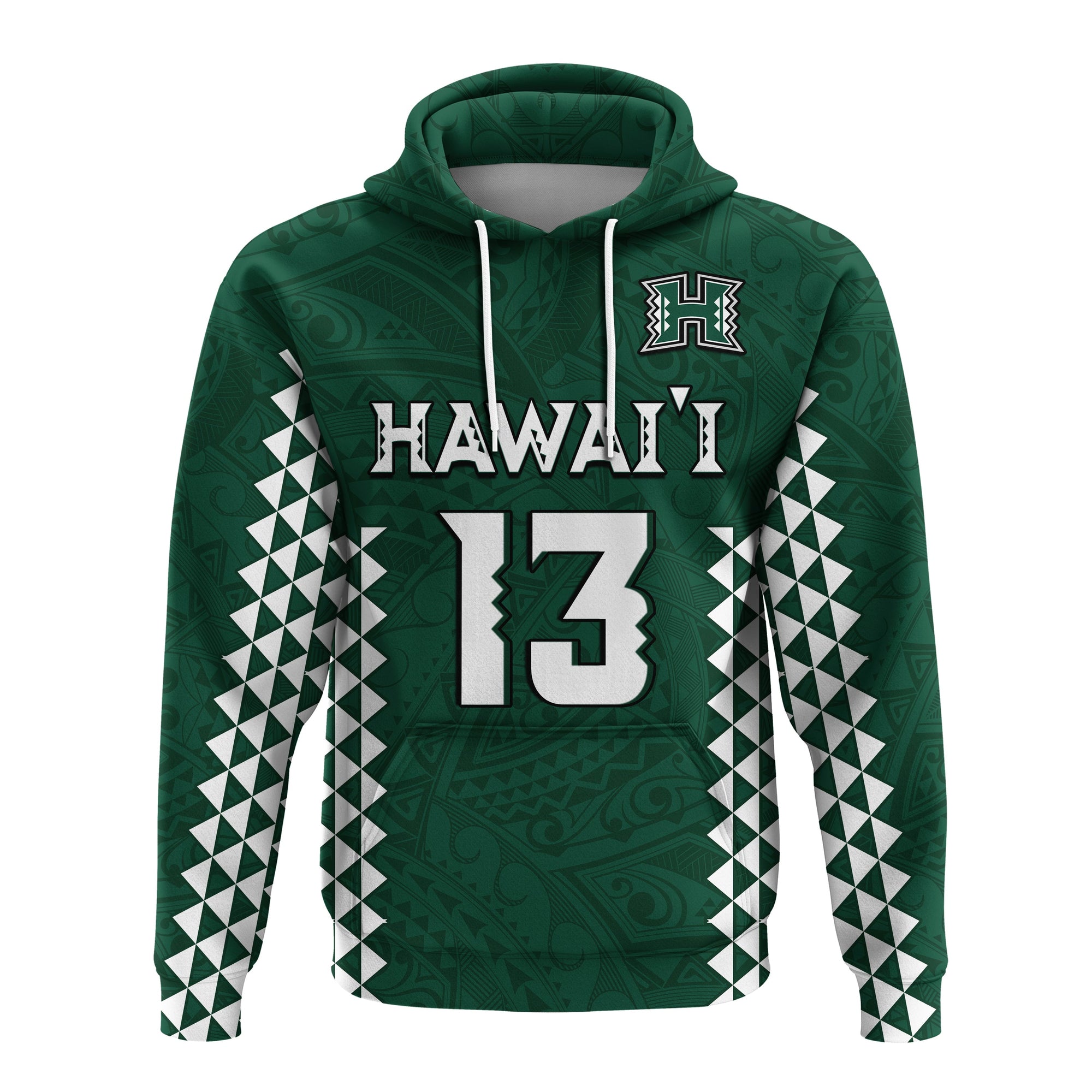 (Custom Text and Number) Hawaii Football Hoodie Kakau Warrior Be Stronger LT13 Pullover Hoodie Green - Polynesian Pride