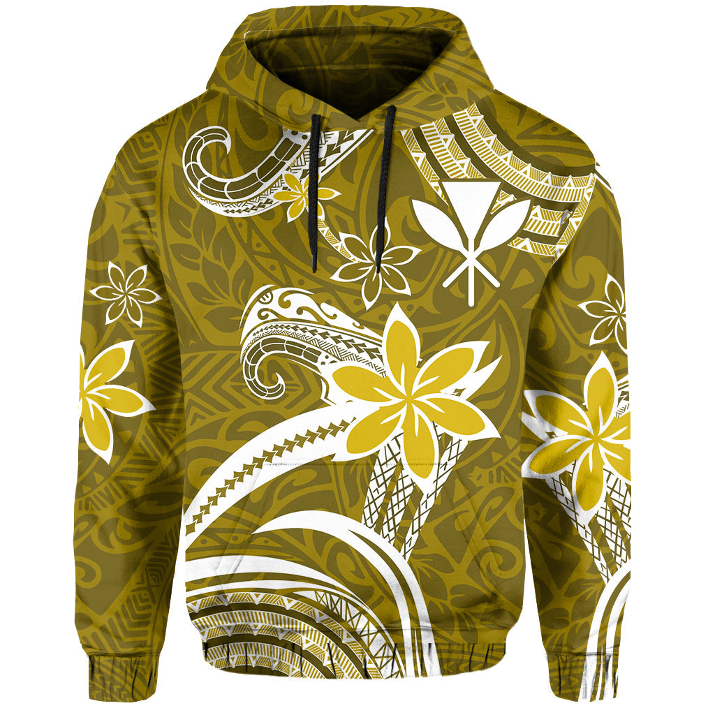 Custom Hawaii Flowers Wave Hoodie Kanaka Maoli Gold Polynesian LT13 Pullover Hoodie Gold - Polynesian Pride