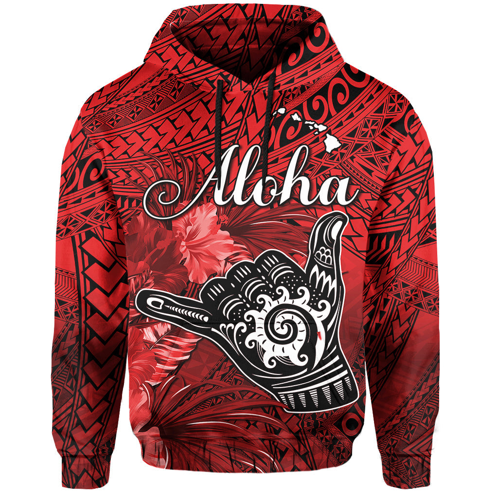 The Shaka Hawaii Hoodie Tropical Flowers Red Version LT13 Hoodie Red - Polynesian Pride