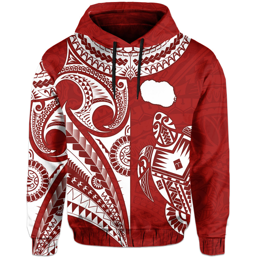 Rarotonga Cook Islands Hoodie Turtle and Map Style Red LT13 Red - Polynesian Pride