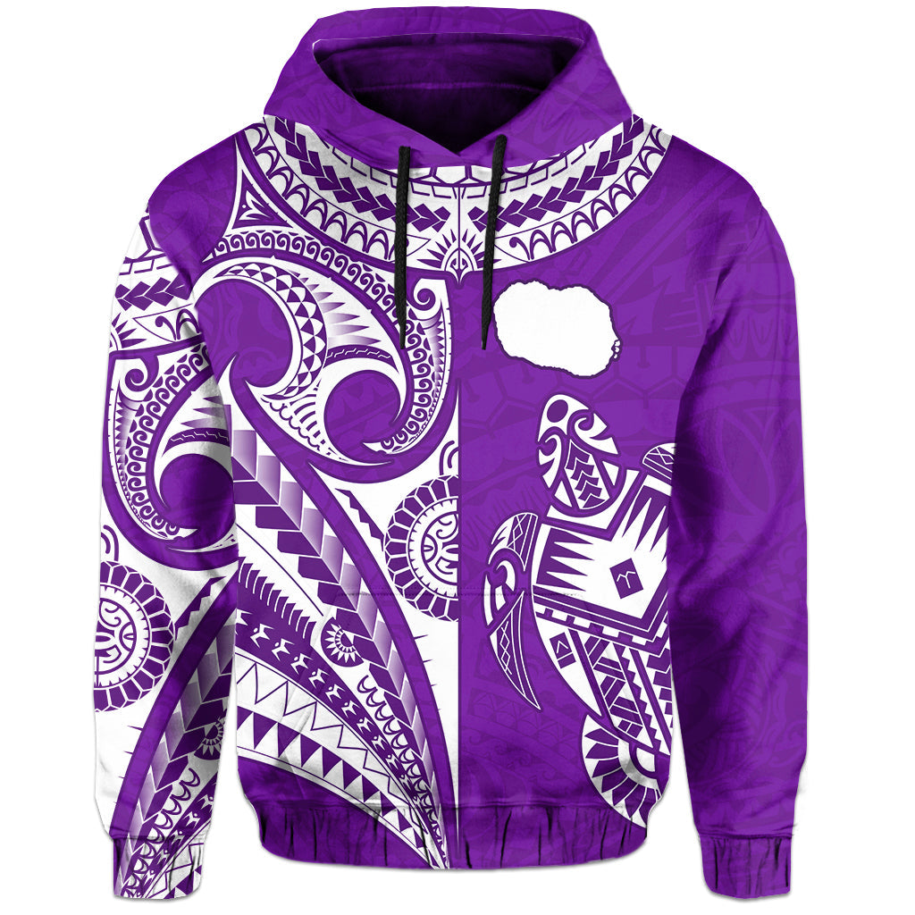 Rarotonga Cook Islands Hoodie Turtle and Map Style Purple LT13 Purple - Polynesian Pride