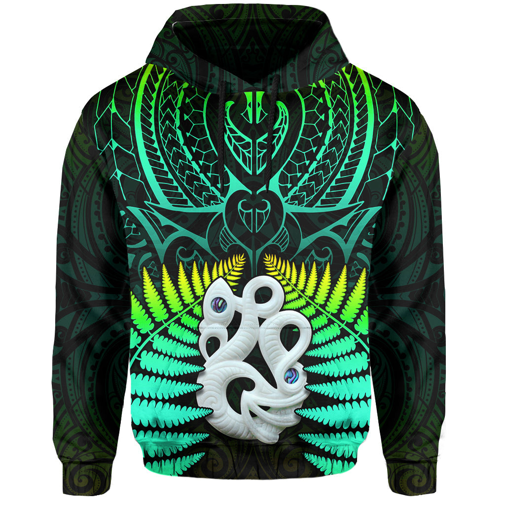 (Custom Text and Number) Aotearoa Fern Hoodie New Zealand Hei Tiki Green Style LT13 Hoodie Green - Polynesian Pride