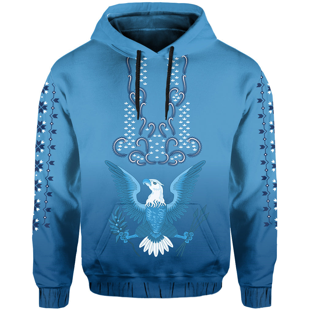 Custom Philippines Hoodie Sun Filipino Blue Barong LT13 Pullover Hoodie Blue - Polynesian Pride