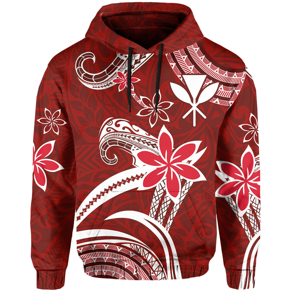 Custom Hawaii Flowers Wave Hoodie Kanaka Maoli Red Polynesian LT13 Pullover Hoodie Red - Polynesian Pride