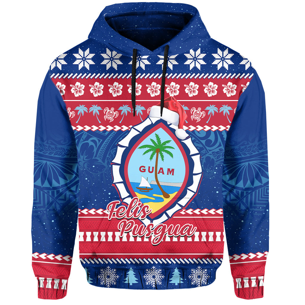 Custom Guam Christmas Hoodie Guaman Seal Polynesian Felis Pusgua LT14 Pullover Hoodie Blue - Polynesian Pride