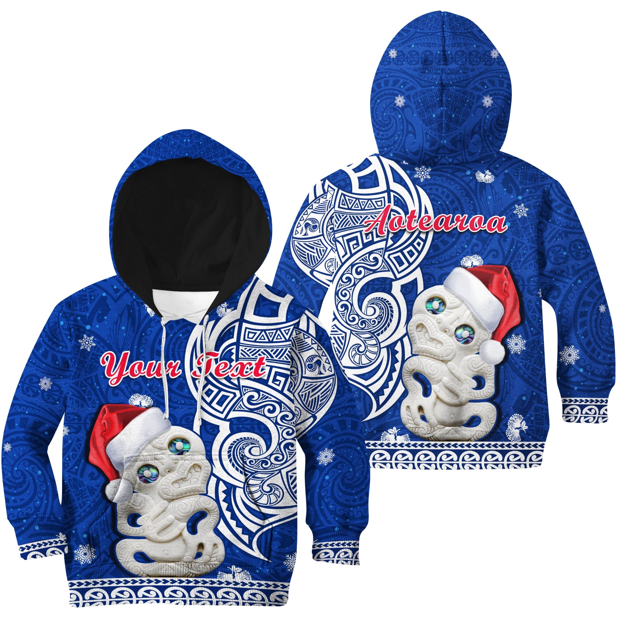 (Custom Personalised) New Zealand Christmas Hoodie KID Hei Tiki Blue Pohutukawa Meri Kirihimete LT14 Blue - Polynesian Pride