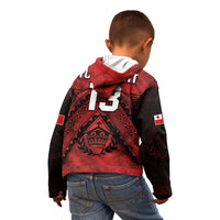 (Custom Text and Number) Tonga Rugby MMT Hoodie KID Ngatu Mate Maa Tonga Grunge LT13 - Polynesian Pride