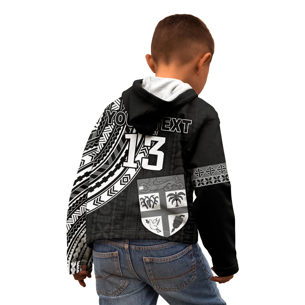 (Custom Text and Number) Fiji Rugby Sevens Hoodie KID Fijian 7s Tapa Polynesian LT13 - Polynesian Pride