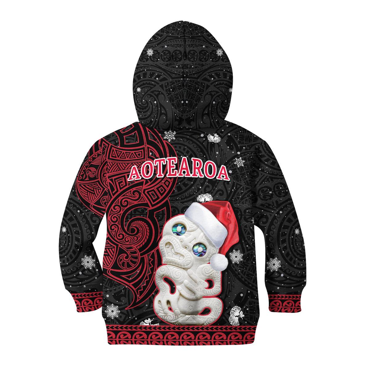New Zealand Christmas Hoodie KID Hei Tiki Red Pohutukawa Meri Kirihimete LT14 - Polynesian Pride