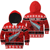 (Custom Personalised) New Zealand Christmas Hoodie KID Paua Shell Silver Fern Meri Kirihimete LT14 Red - Polynesian Pride