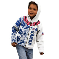 (Custom Text and Number) Toa Samoa Rugby Hoodie KID Siamupini Ula Fala White LT13 - Polynesian Pride