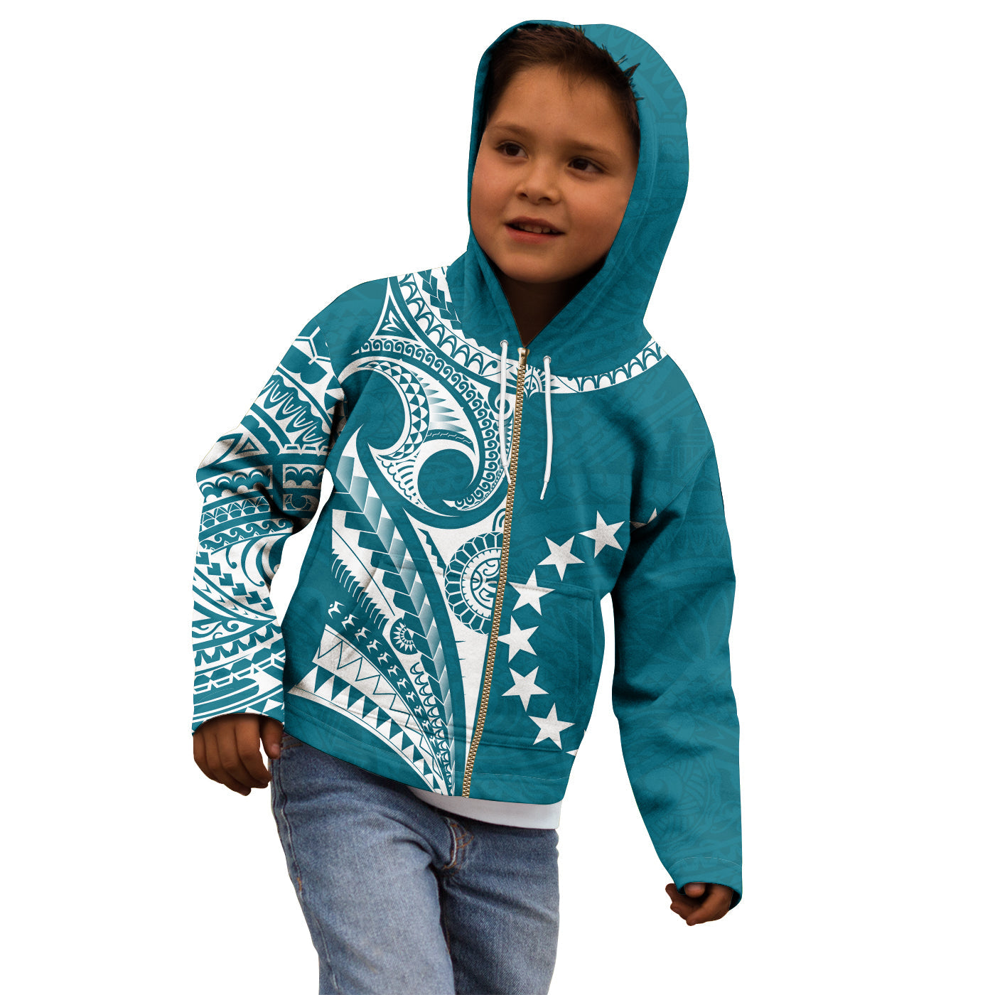 (Custom Text and Number) Cook Islands Tatau Hoodie KID Symbolize Passion Stars Version Blue LT13 Blue - Polynesian Pride