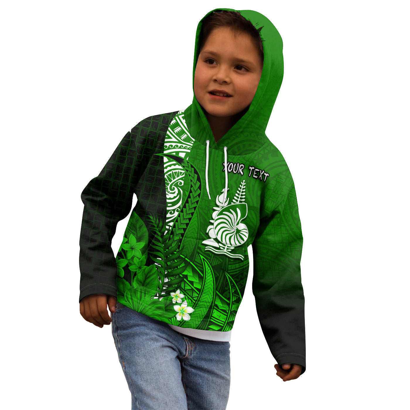 (Custom Personalised) New Caledonia Hoodie KID Nautilus Green Polynesian Hibiscus LT13 Green - Polynesian Pride