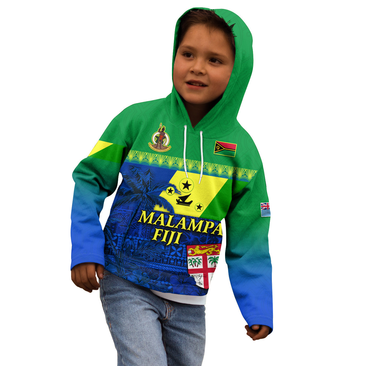 (Custom Personalised) Malampa Fiji Day Hoodie KID Vanuatu Polynesia mix Flowers LT13 Green - Polynesian Pride