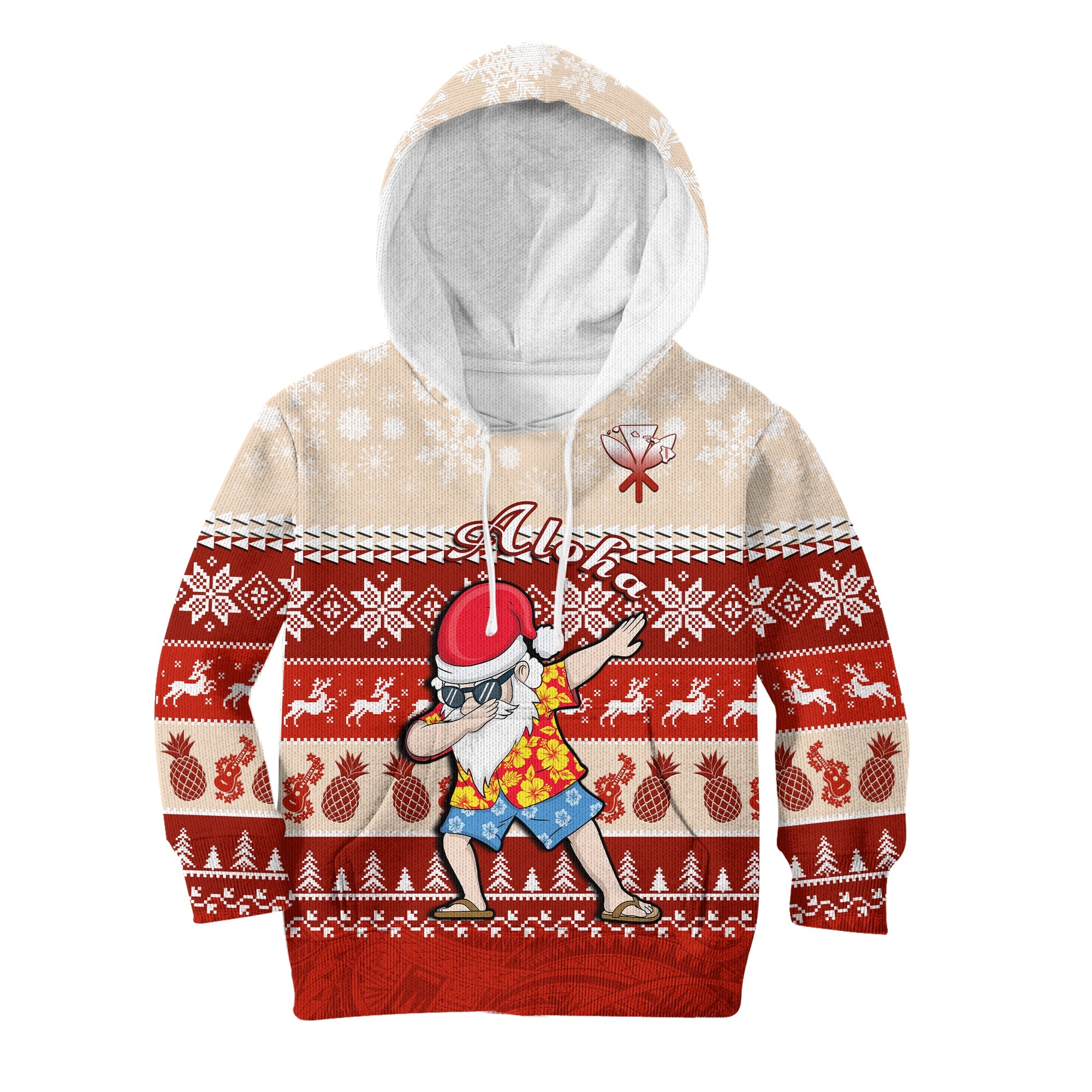 (Custom Personalised) Hawaii Mele Kalikimaka Hoodie KID Dabbing Santa Red Merry Christmas LT14 Red - Polynesian Pride