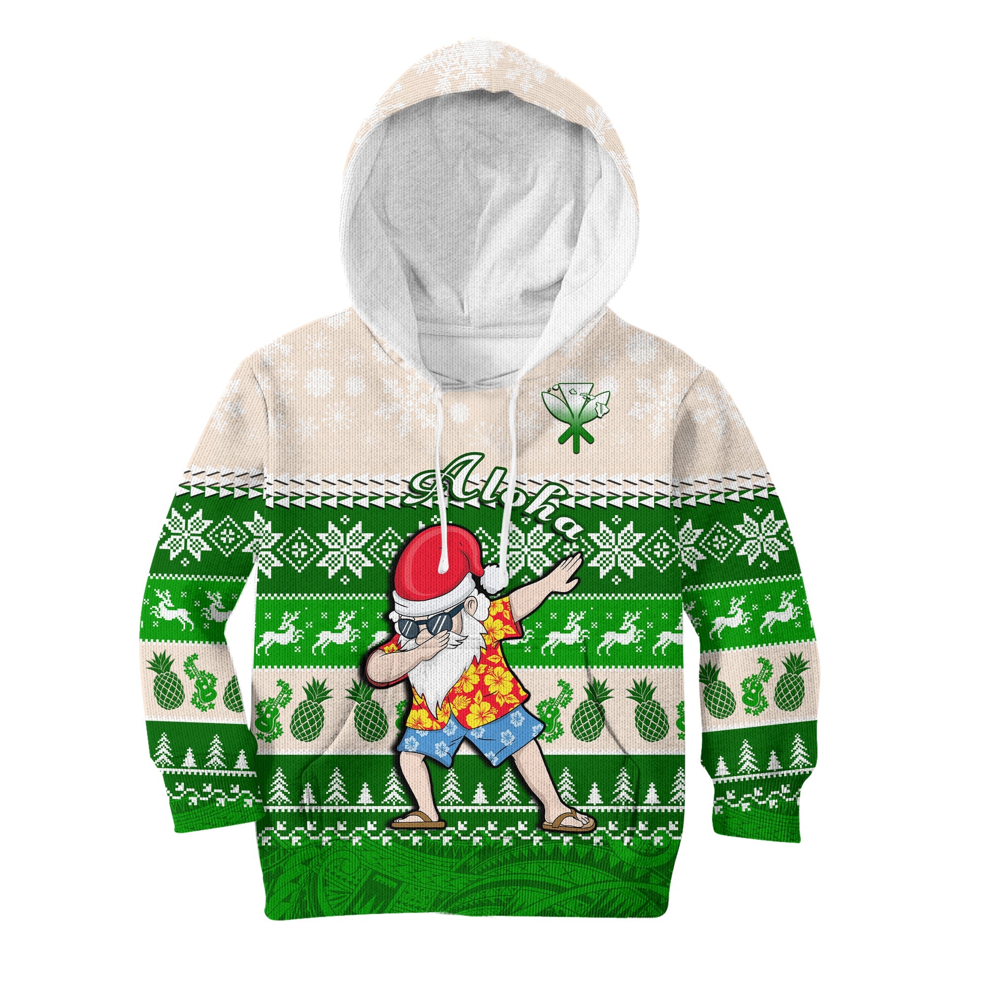 (Custom Personalised) Hawaii Mele Kalikimaka Hoodie KID Dabbing Santa Green Merry Christmas LT14 Green - Polynesian Pride