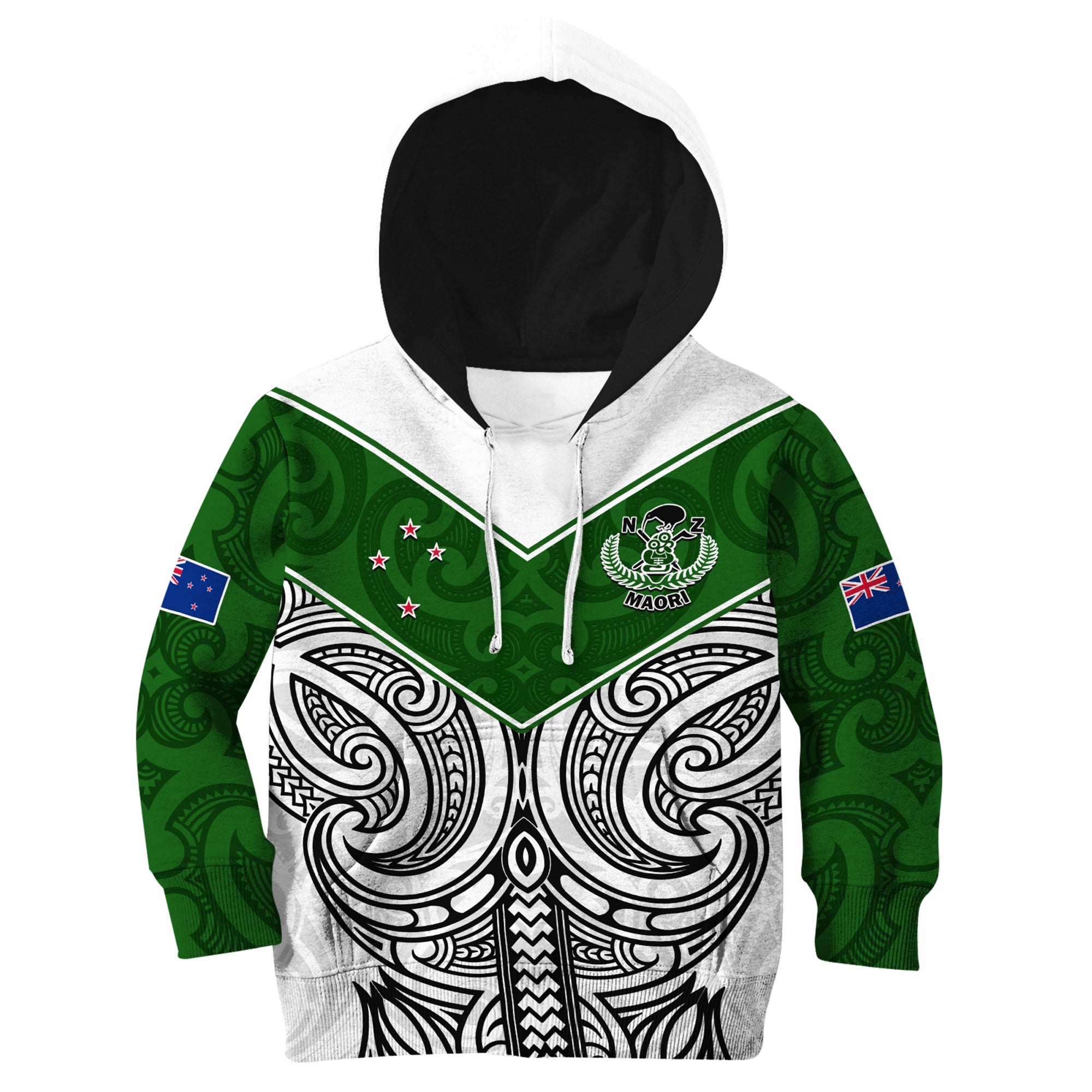 (Custom Text And Number) New Zealand Silver Fern Rugby Hoodie KID Maori Pacific LT14 White - Polynesian Pride