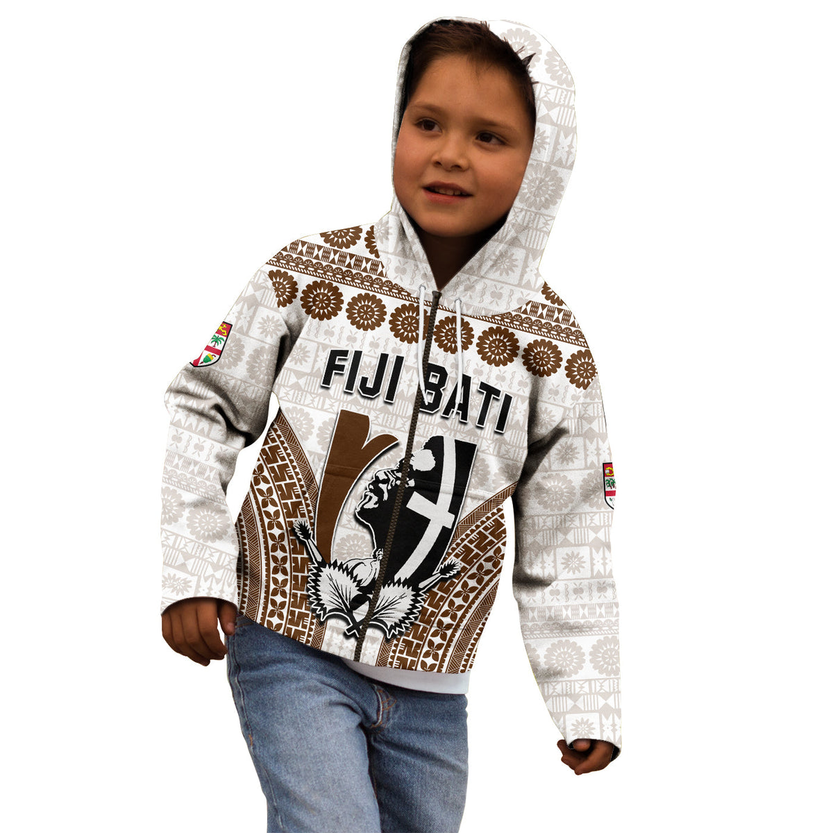 Custom Personalised Fiji Rugby Bati Hoodie KID Proud Tapa Pattern LT13 - Polynesian Pride