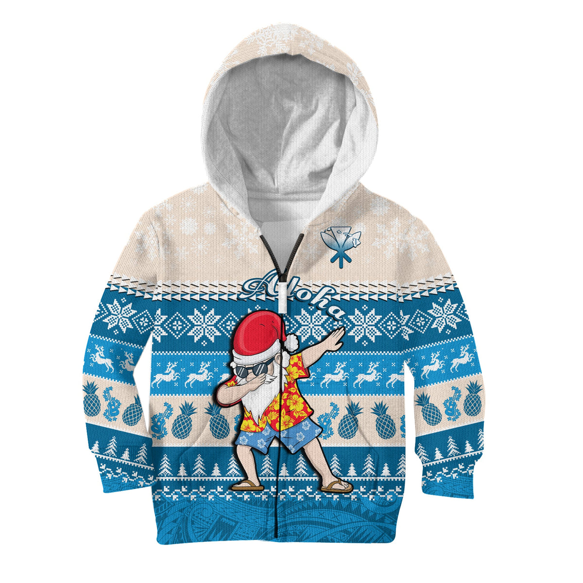Hawaii Mele Kalikimaka Hoodie KID Dabbing Santa Blue Merry Christmas LT14 - Polynesian Pride