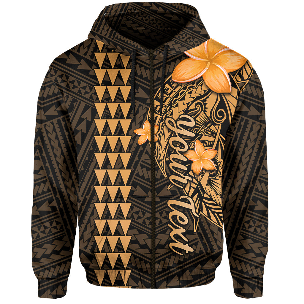 Custom Hawaii Hoodie Kakau Kanaka Maoli Combine Polynesian Shark Ver.01 LT14 Zip Hoodie Gold - Polynesian Pride