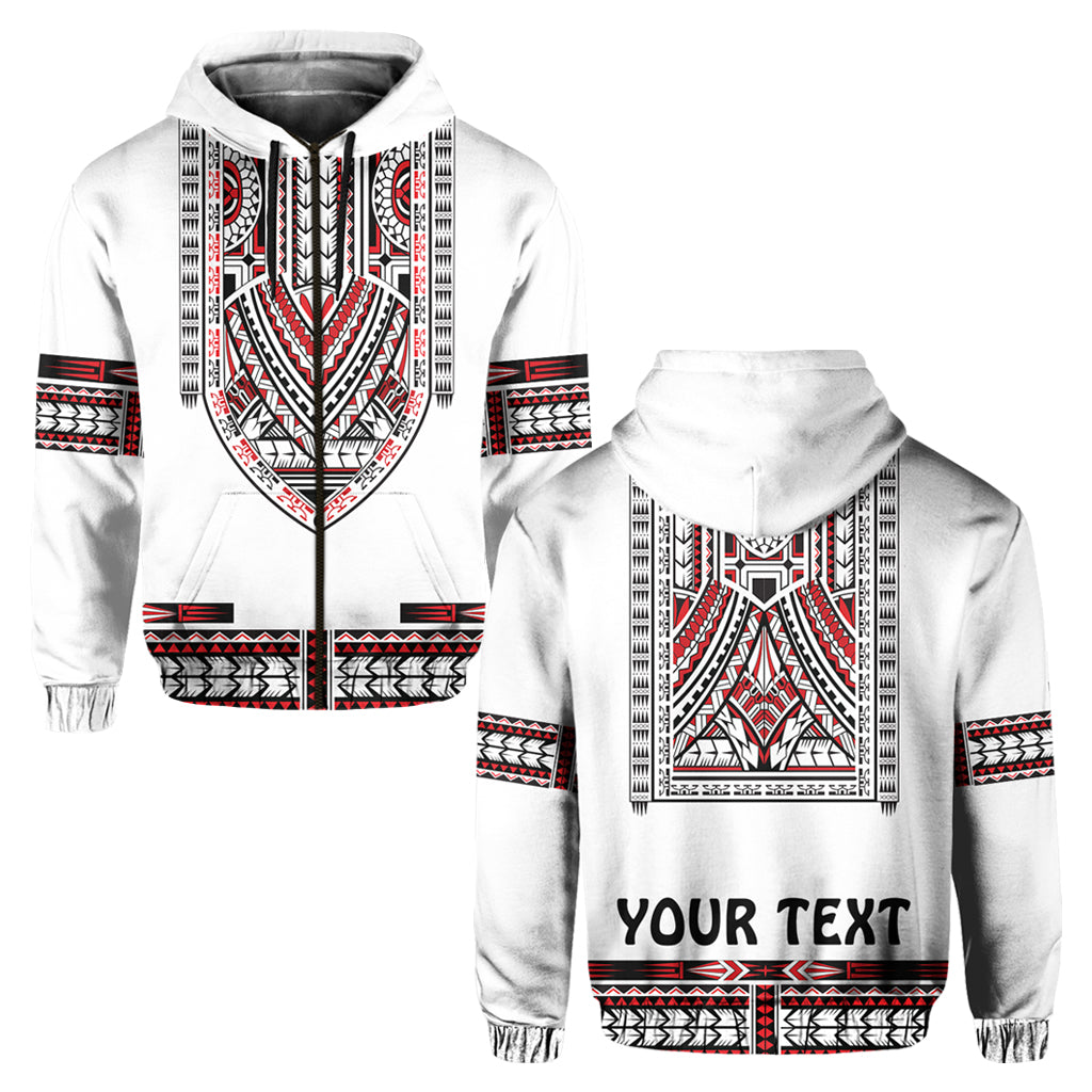 Custom Polynesian Hoodie Dashiki With Polynesian Tattoo Royal Version LT14 Zip Hoodie White - Polynesian Pride