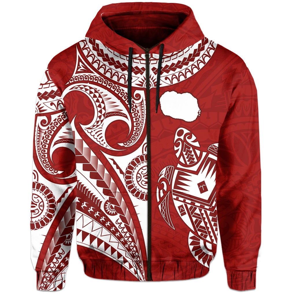 (Custom Text and Number) Rarotonga Cook Islands Hoodie Turtle and Map Style Red LT13 - Polynesian Pride