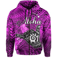 The Shaka Hawaii Hoodie Tropical Flowers Purple Version LT13 Zip Hoodie Purple - Polynesian Pride