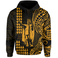 (Custom Text and Number) Hawaii Day Kakau Hoodie Proud To Be Hawaiian Gold King Kamehameha and Kanaka Maoli LT13 - Polynesian Pride