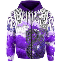 Custom Manaia Maori Hoodie Fern Aotearoa Purple Waves LT13 - Polynesian Pride