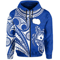 Rarotonga Cook Islands Hoodie Turtle and Map Style Blue LT13 - Polynesian Pride