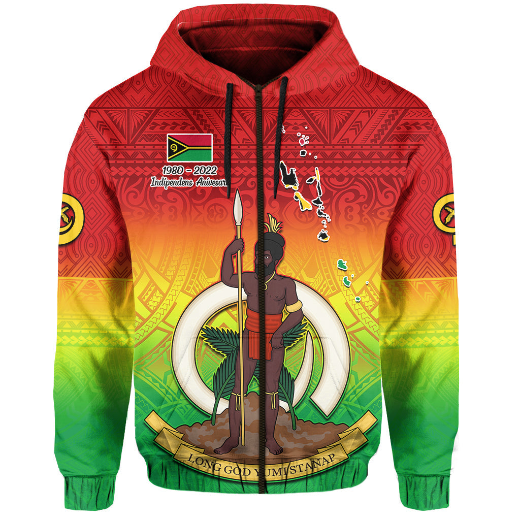 Vanuatu Independence Day Hoodie 42nd Anniversary Yumi Yumi Yumi LT13 Zip Hoodie Red - Polynesian Pride