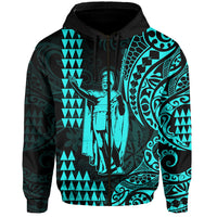 Hawaii Day Kakau Hoodie Proud To Be Hawaiian Turquoise King Kamehameha and Kanaka Maoli LT13 Zip Hoodie Turquoise - Polynesian Pride
