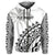 Fiji Rugby Hoodie Fijian Cibi Dance Tapa Pattern White LT14 Zip Hoodie White - Polynesian Pride