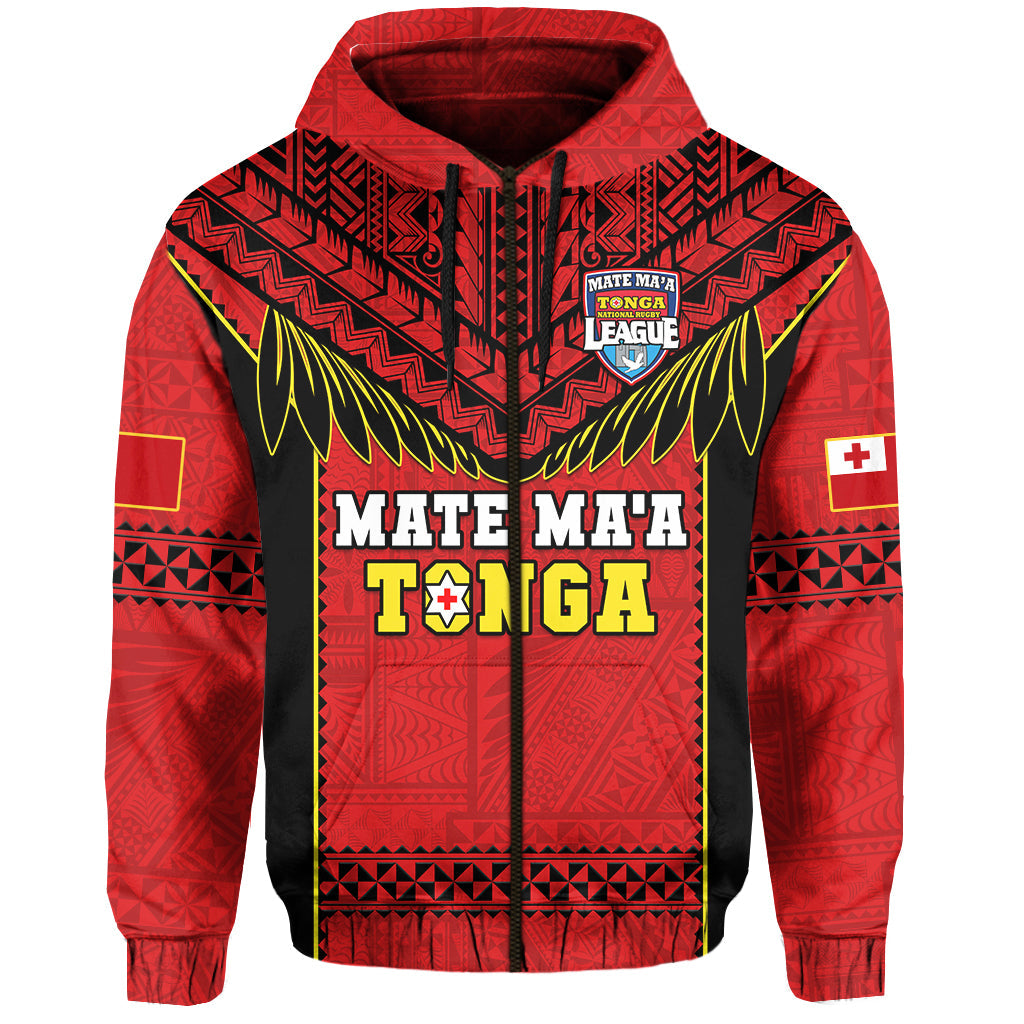 Tonga Rugby Hoodie Mate Maa Tonga Pacific Ngatu Black LT14 Zip Hoodie Red - Polynesian Pride
