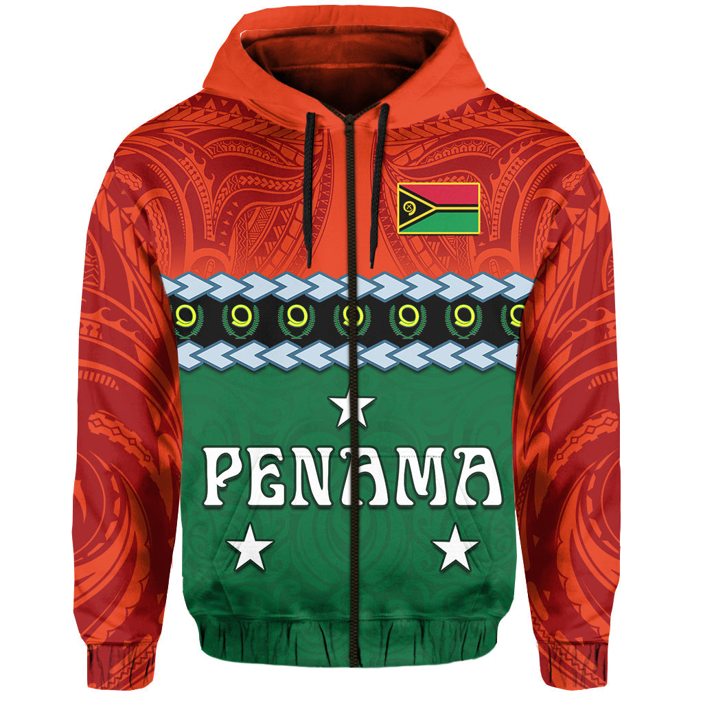Custom Penama Province Hoodie Vanuatu Pig Tusk Polynesian Flag Style LT14 Zip Hoodie Green - Polynesian Pride