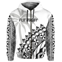 (Custom Text and Number) Fiji Rugby Hoodie Fijian Cibi Dance Tapa Pattern White LT14 - Polynesian Pride