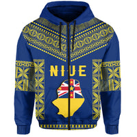 Niue Hoodie Happy Constitution Day Niuean Hiapo Crab With Map LT14 Zip Hoodie Blue - Polynesian Pride