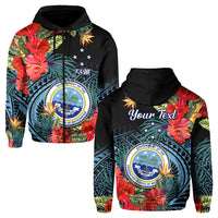 Custom Federated States of Micronesia Hoodie Hibiscus Flowers FSM Seal Polynesian LT14 Zip Hoodie Black - Polynesian Pride